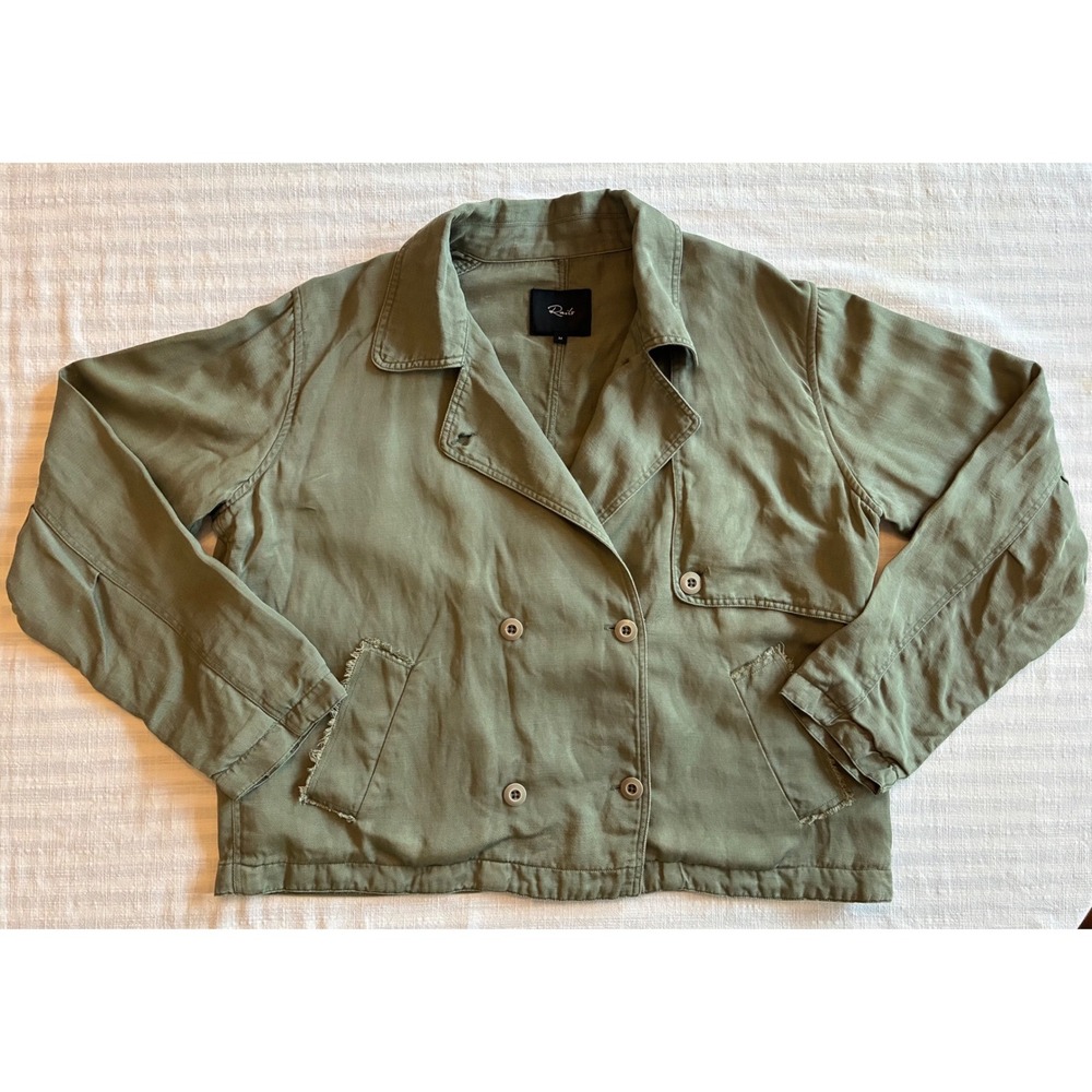 Rails Barclay Sage Green Tencel Linen Double Breasted Utility Jacket Medium